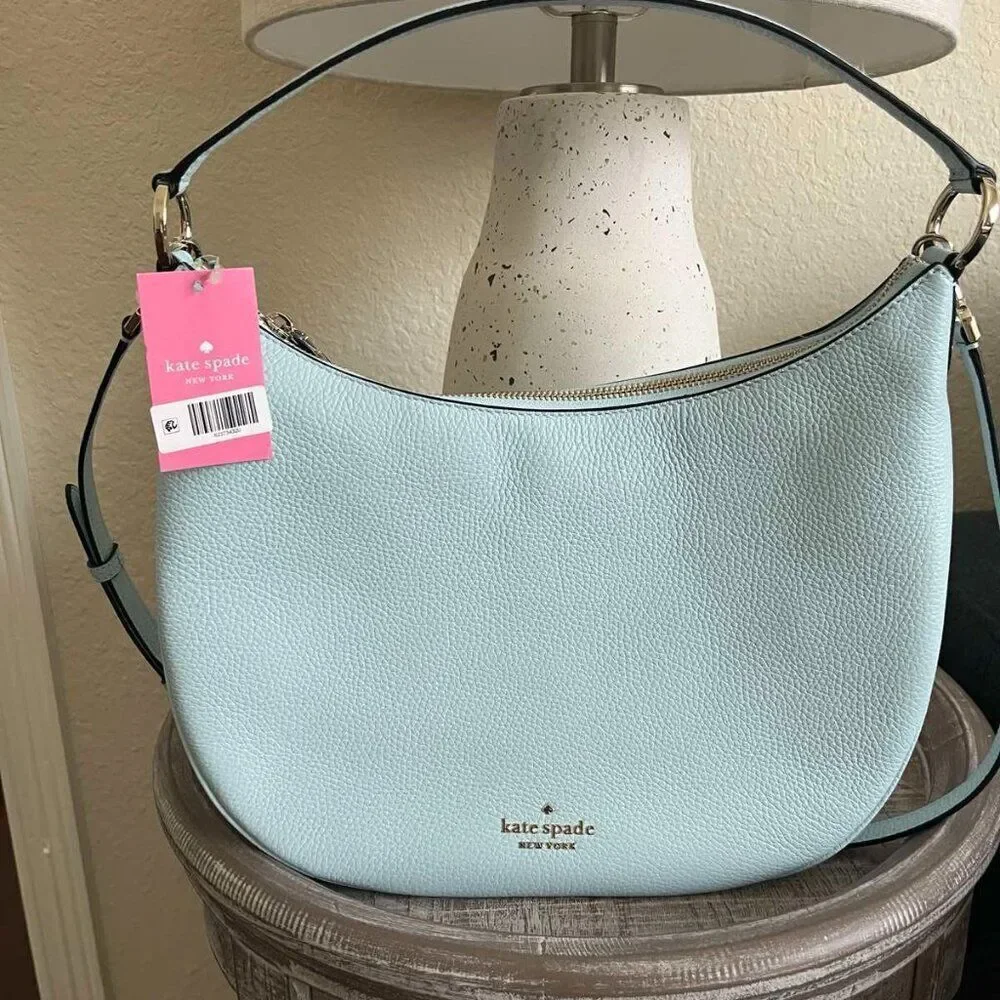 NWT Kate Spade Weston Frosty Sky Leather Large Shoulder Crossbody Bag K8453 $399 - Picture 4 of 8